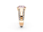 Halo Engagement Ring Setting for Fancy Pink Asscher Cut Center with Wide-Open Pave Split Shank and Prong Head in Rose Gold