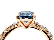 Solitaire Engagement Ring Setting for Fancy Blue Emerald Cut Center with Trailing Leaf Accent Band and Prong Head in Rose Gold