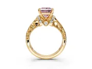 Solitaire Engagement Ring Setting for Fancy Pink Princess Cut Center with Filigree Accent Basket and Prong Head in Yellow Gold