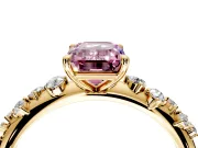 Cluster Engagement Ring Setting for Fancy Pink Emerald Cut Center with Round Cut Accent Band and Prong Head in Yellow Gold