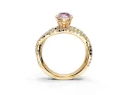 Solitaire Engagement Ring Setting for Fancy Pink Marquise Center with Woven 3-Strand Pave Band and Prong Head in Yellow Gold