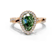 Halo Engagement Ring Setting for Fancy Green Pear-Shaped Center with Pave and Plain Twist Band and Prong Head in Rose Gold