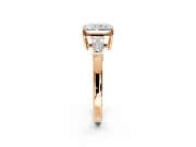 3 Stone Engagement Ring Setting for Radiant Cut Center with Baguette Accents and Prong Head in Rose Gold