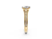Solitaire Engagement Ring Setting for Oval Center with Pave Rail Split Shank and Prong Head in Yellow Gold