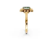 Cluster Halo Engagement Ring Setting for Fancy Green Radiant Cut Center with Milgrain Bezel Accents and Prong Head in Yellow Gold