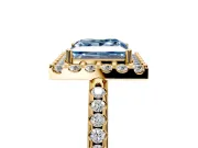 Pave Halo Engagement Ring Setting for Fancy Blue Princess Cut Center with Single Row Pave Band and Prong Head in Yellow Gold