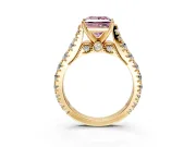Solitaire Engagement Ring Setting for Fancy Pink Princess Cut Center with Pave Cathedral Shoulders and Prong Head in Yellow Gold