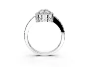 Halo Engagement Ring Setting for Oval Center with Heart-Shaped Openwork, Pave Band and Prong Head in White Gold