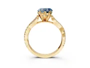Solitaire Engagement Ring Setting for Fancy Blue Heart-Shaped Center with Twisted Pave Split Shank and Prong Head in Yellow Gold