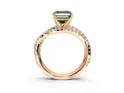 Solitaire Engagement Ring Setting for Fancy Green Asscher Cut Center with Woven 3-Strand Pave Band and Prong Head in Rose Gold