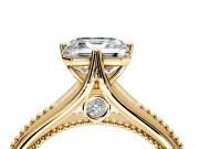 Solitaire Engagement Ring Setting for Asscher Cut Center with Milgrain Cathedral Band and Prong Head in Yellow Gold