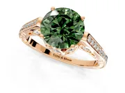 Cathedral Engagement Ring Setting for Fancy Green Round Cut Center with Antique-Style Pave Band and Prong Head in Rose Gold