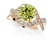 Halo Engagement Ring Setting for Fancy Yellow Round Cut Center with Pave Infinity Twist Band and Prong Head in Rose Gold