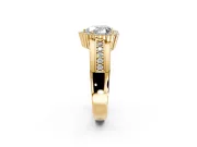Halo Engagement Ring Setting for Heart-Shaped Center with Wide Band, Inlaid Accent Row and Prong Head in Yellow Gold