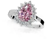 Starburst Halo Engagement Ring Setting for Fancy Pink Pear-Shaped Center with Flat Cathedral Band and Prong Head in White Gold