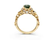 Solitaire Engagement Ring Setting for Fancy Green Radiant Cut Center with Filigree Band and Prong Head in Yellow Gold