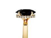 Hidden Halo Engagement Ring Setting for Fancy Black Oval Center with Plain Band and Tall Prong Head in Yellow Gold