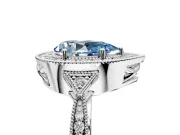 Halo Engagement Ring Setting for Fancy Blue Pear-Shaped Center with Milgrain Rim, Pave Band and Prong Head in White Gold