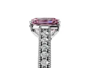Solitaire Engagement Ring Setting for Fancy Pink Emerald Cut Center with Engraved Pave Band and Prong Head in Sterling Silver