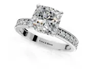 Milgrain Pave Engagement Ring Setting for Cushion Cut Center with Accent Band and Prong Head in Sterling Silver
