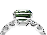 5 Stone Engagement Ring Setting for Fancy Green Asscher Cut Center with Plain Band and Prong Head in White Gold