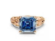 Solitaire Engagement Ring Setting for Fancy Blue Asscher Cut Center with Filigree Accent Basket and Prong Head in Rose Gold