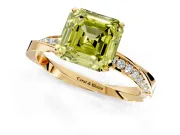 Side Accent Engagement Ring Setting for Fancy Yellow Asscher Cut Center with Accent Shoulders and Prong Head in Yellow Gold