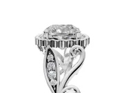 Halo Engagement Ring Setting for Cushion Cut Center with Leaf Motif Split Shank and Prong Head in Sterling Silver