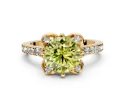 Floral Engagement Ring Setting for Fancy Yellow Round Cut Center with Pave Band and Floral Prong Head in Yellow Gold