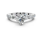 Shared-Prong Engagement Ring Setting for Heart-Shaped Center with Graduated Accents and Prong Head in Sterling Silver