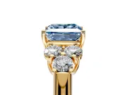 Cluster Engagement Ring Setting for Fancy Blue Princess Cut Center with Round Cut Accent Frame and Prong Head in Yellow Gold