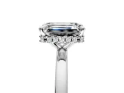 Hidden Halo Engagement Ring Setting for Emerald Cut Center with Plain Band and Tall Prong Head in Sterling Silver