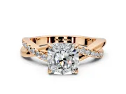 Crossover Engagement Ring Setting for Cushion Cut Center with Pave and Plain Strands and Prong Head in Rose Gold