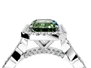 Halo Engagement Ring Setting for Fancy Green Emerald Cut Center with Twist Band and Prong Head in Platinum