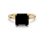 Hidden Halo Engagement Ring Setting for Fancy Black Asscher Cut Center with Thin Rounded Band and Prong Head in Yellow Gold
