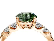 5 Stone Engagement Ring Setting for Fancy Green Round Cut Center with Plain Band and Prong Head in Rose Gold