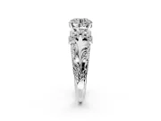 Solitaire Engagement Ring Setting for Round Cut Center with Filigree Accent Basket and Prong Head in Sterling Silver