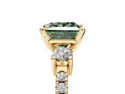 3 Stone Engagement Ring Setting for Fancy Green Princess Cut Center with Round Cut Side Accents and Prong Head in Yellow Gold
