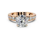 Solitaire Engagement Ring Setting for Round Cut Center with Channel-Set Accents and Prong Head in Rose Gold