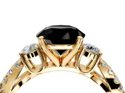 3 Stone Engagement Ring Setting for Fancy Black Round Cut Center with Pave Split Shank and Prong Head in Yellow Gold