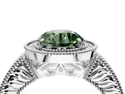 Milgrain Halo Engagement Ring Setting for Fancy Green Round Cut Center with Pave Band and Prong Head in White Gold