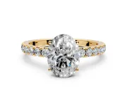 Solitaire Engagement Ring Setting for Oval Center with Large Accent Band and Prong Head in Yellow Gold