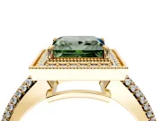 Milgrain Halo Engagement Ring Setting for Fancy Green Princess Cut Center with Three-Sided Pave Band and Prong Head in Yellow Gold