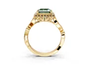 Halo Engagement Ring Setting for Fancy Green Princess Cut Center with Leaf Motif Split Shank and Prong Head in Yellow Gold