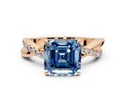 Crossover Engagement Ring Setting for Fancy Blue Asscher Cut Center with Pave and Plain Strands and Prong Head in Rose Gold