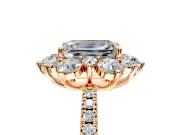 Floral Halo Engagement Ring Setting for Emerald Cut Center with Pave Accents and Prong Head in Rose Gold
