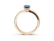 Solitaire Engagement Ring Setting for Fancy Blue Emerald Cut Center with Large Accent Band and Prong Head in Rose Gold