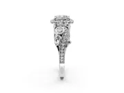 Milgrain Halo Engagement Ring Setting for Cushion Cut Center with Shoulder Bezels and Prong Head in Platinum
