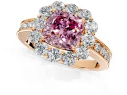 Halo Engagement Ring Setting for Fancy Pink Cushion Cut Center with Milgrain Channel Band and Prong Head in Rose Gold
