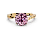 Solitaire Engagement Ring Setting for Fancy Pink Round Cut Center with Plain Bypass Twist Band and Prong Head in Yellow Gold
